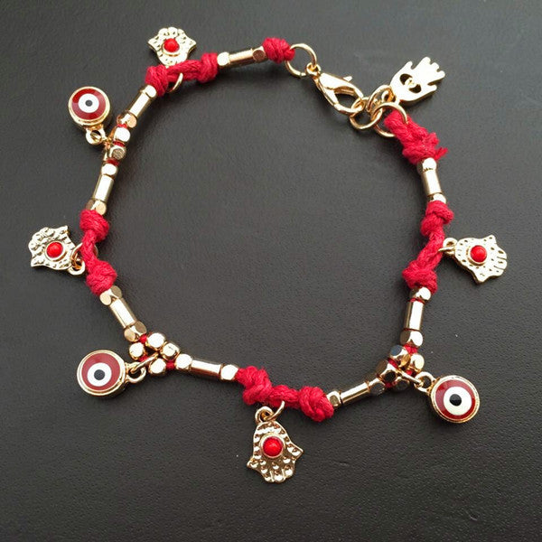 Ethnic Woven Turkish Evil Eye & Hamsa Hand Friendship Bracelet