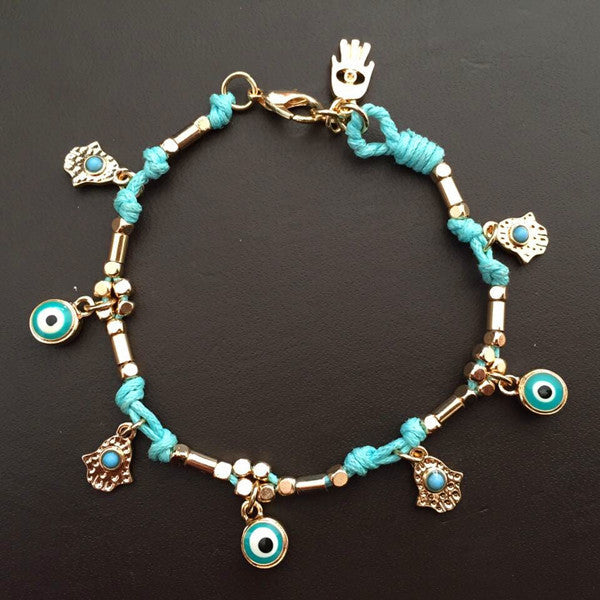 Ethnic Woven Turkish Evil Eye & Hamsa Hand Friendship Bracelet