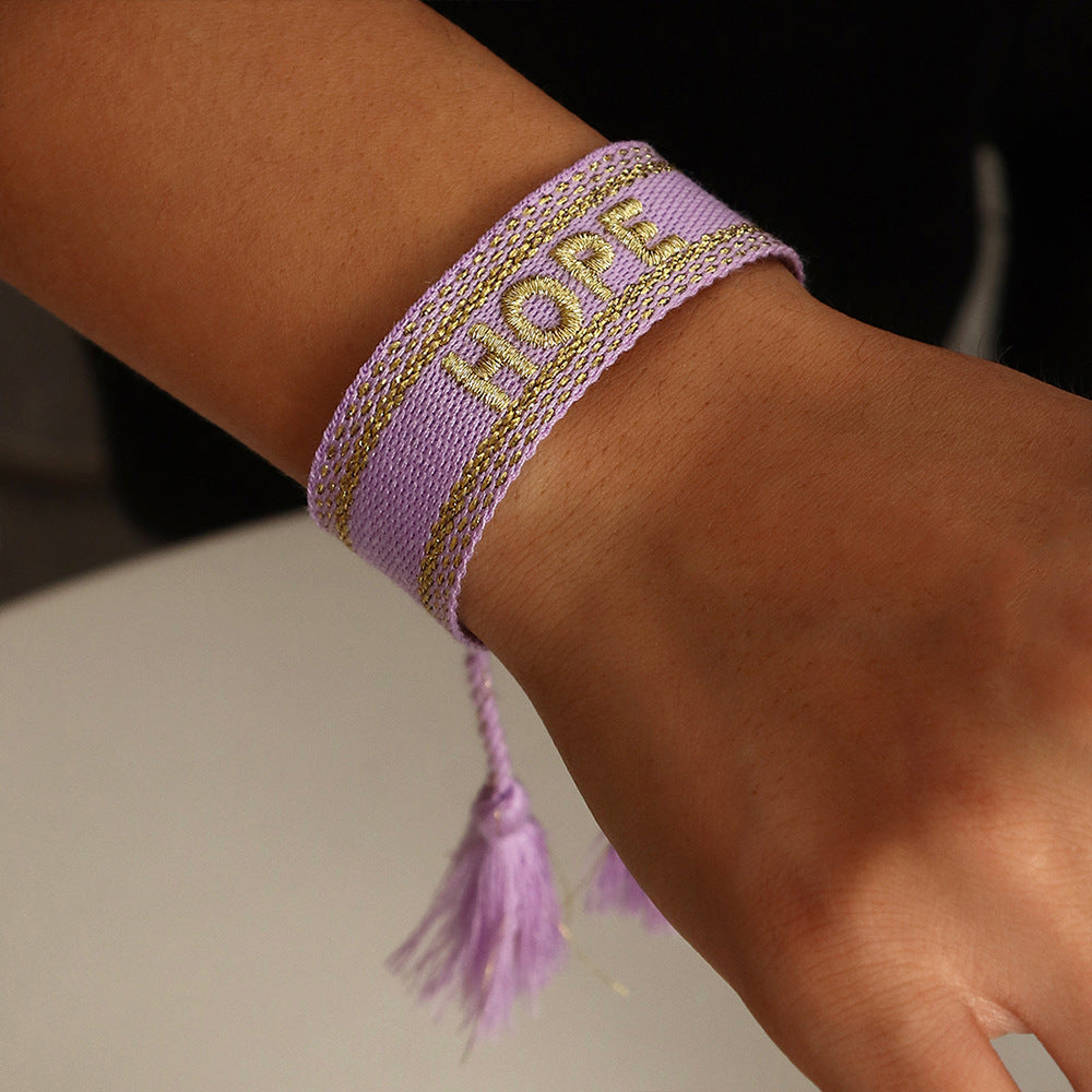 Ethnic Style Handwoven Embroidery LOVE Letter Tassel Bracelet