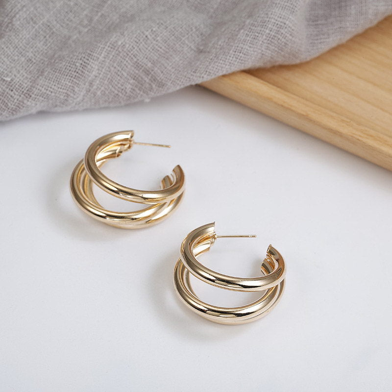 Retro Geometric Metal Circle Earrings Set for Women