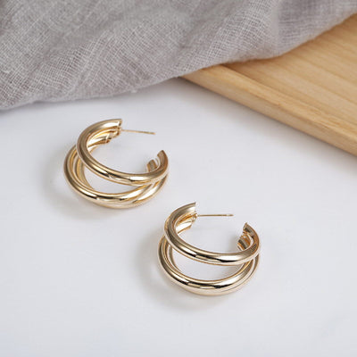 Retro Geometric Metal Circle Earrings Set for Women