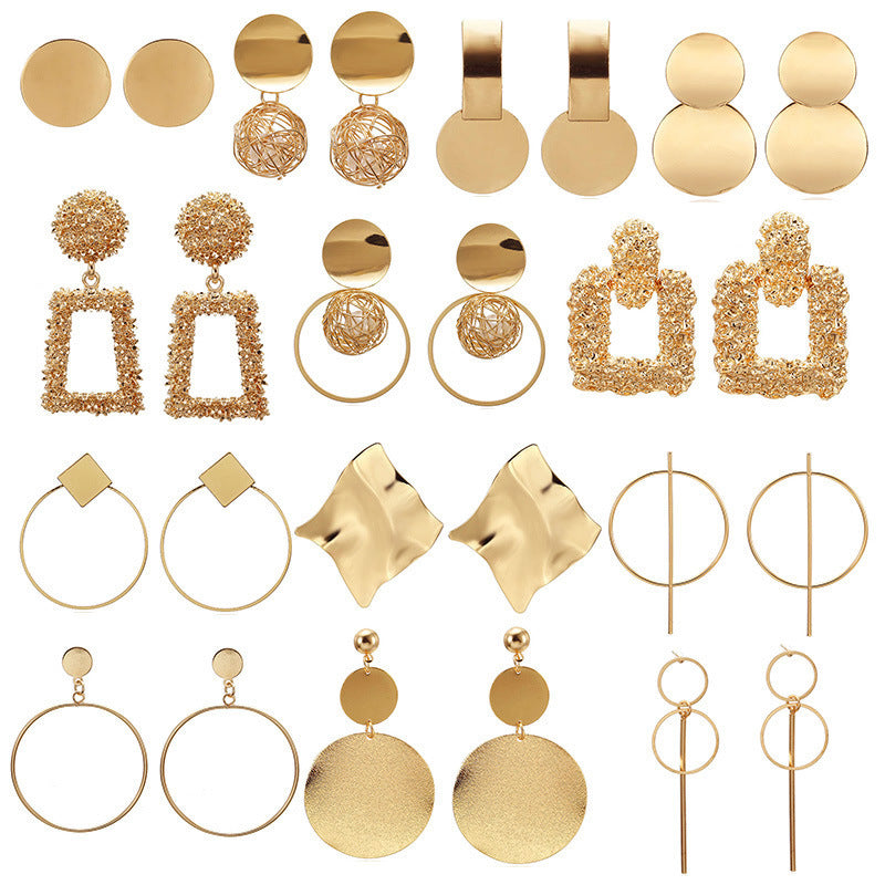Retro Geometric Metal Circle Earrings Set for Women