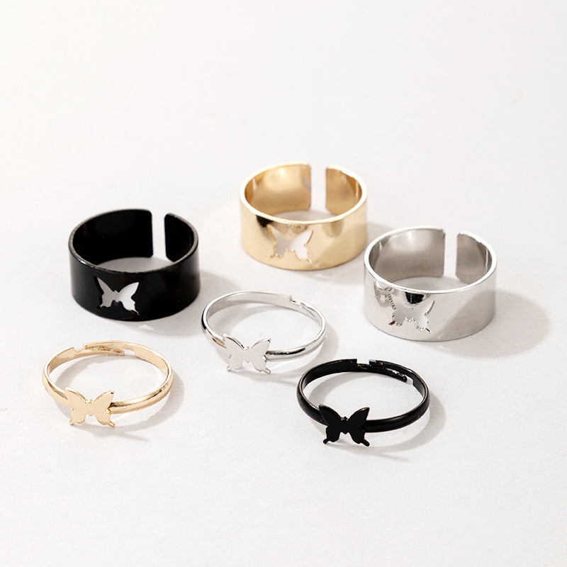 European American Butterfly Ring Set Creative Hollow Design Unique Punk Style Couple Rings