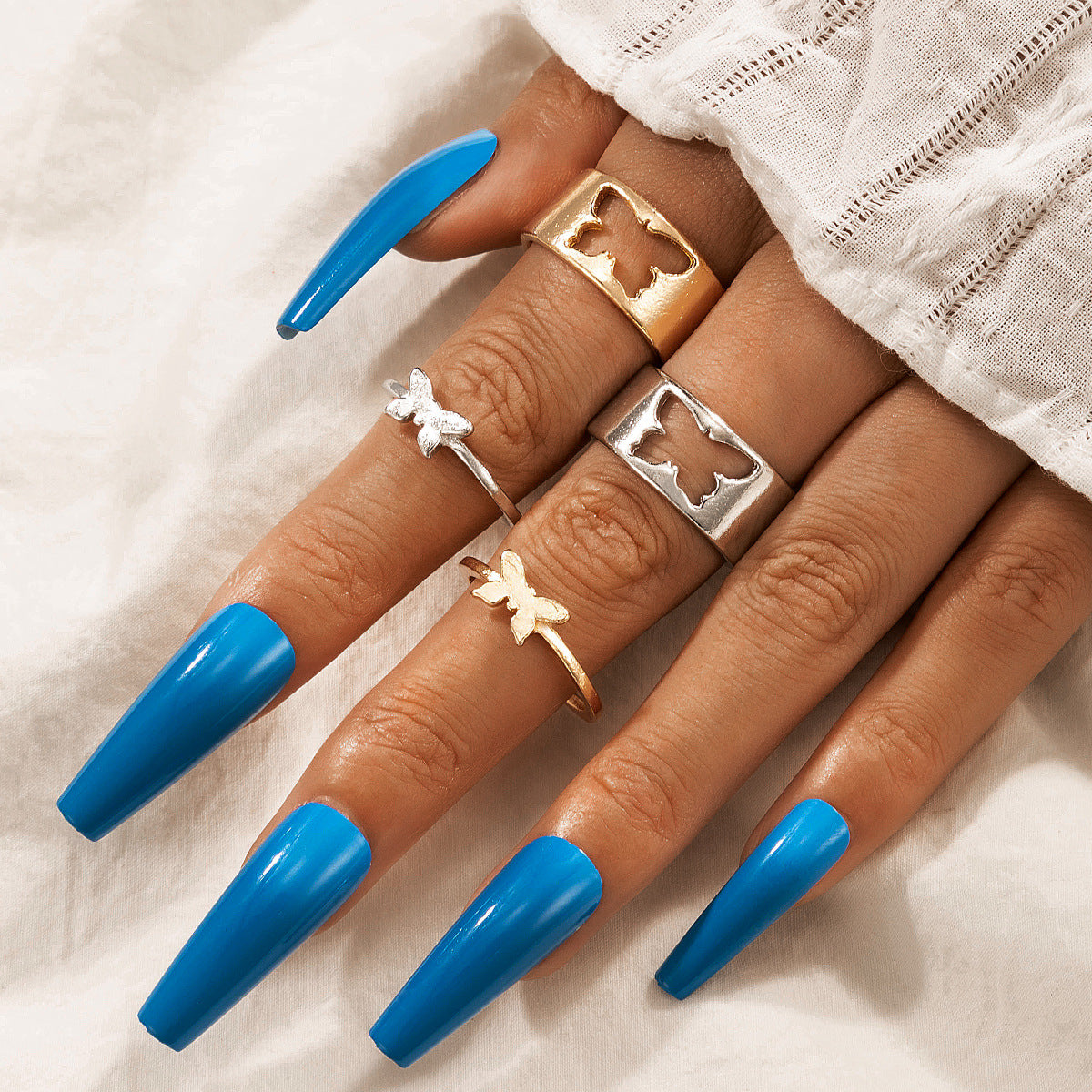 European American Butterfly Ring Set Creative Hollow Design Unique Punk Style Couple Rings