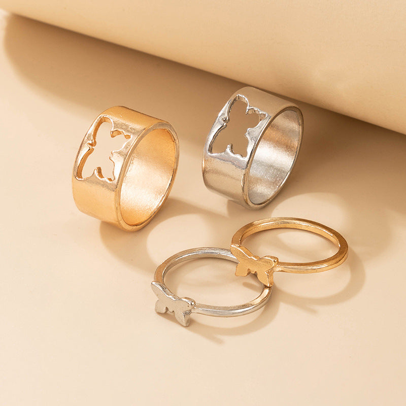 European American Butterfly Ring Set Creative Hollow Design Unique Punk Style Couple Rings