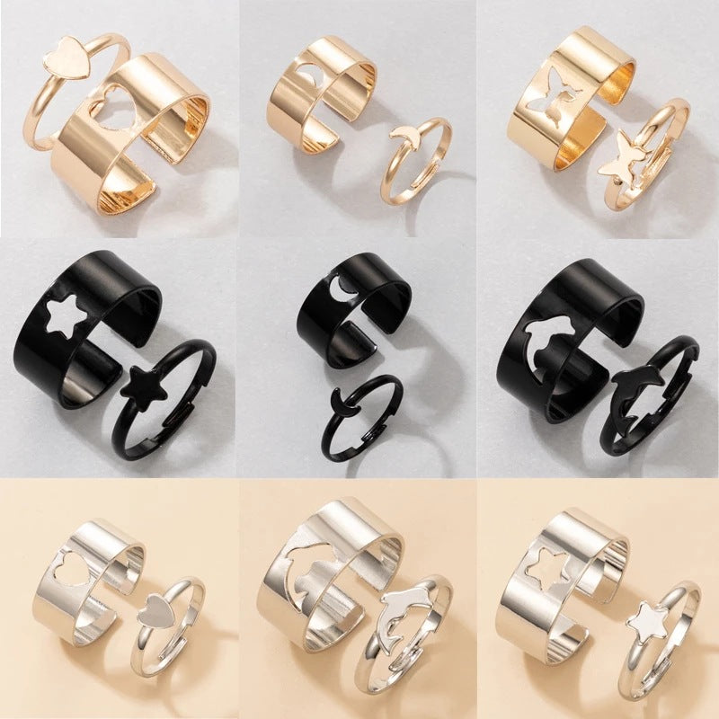 European American Butterfly Ring Set Creative Hollow Design Unique Punk Style Couple Rings