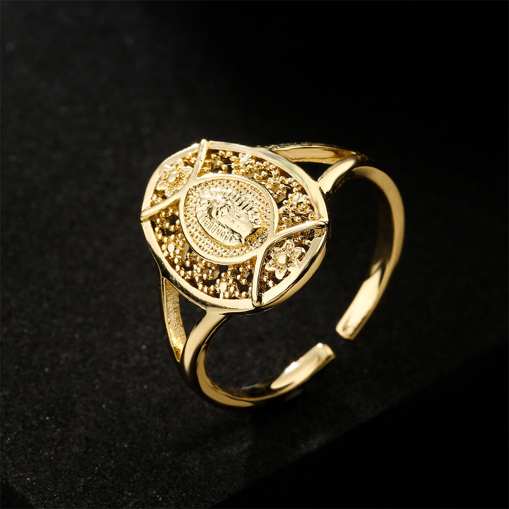European American Copper-Plated Gold Virgin Mary Open Ring Jewelry