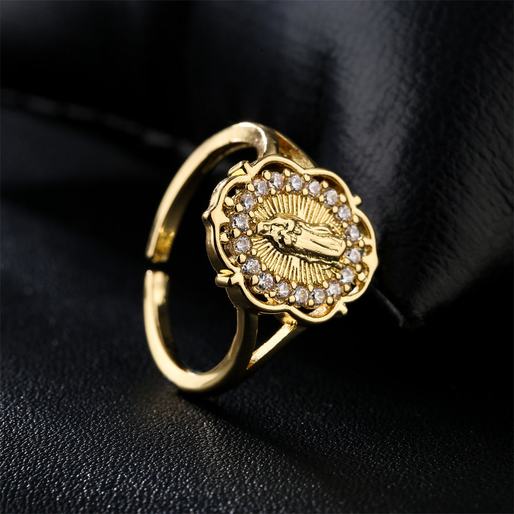 European American Copper-Plated Gold Virgin Mary Open Ring Jewelry
