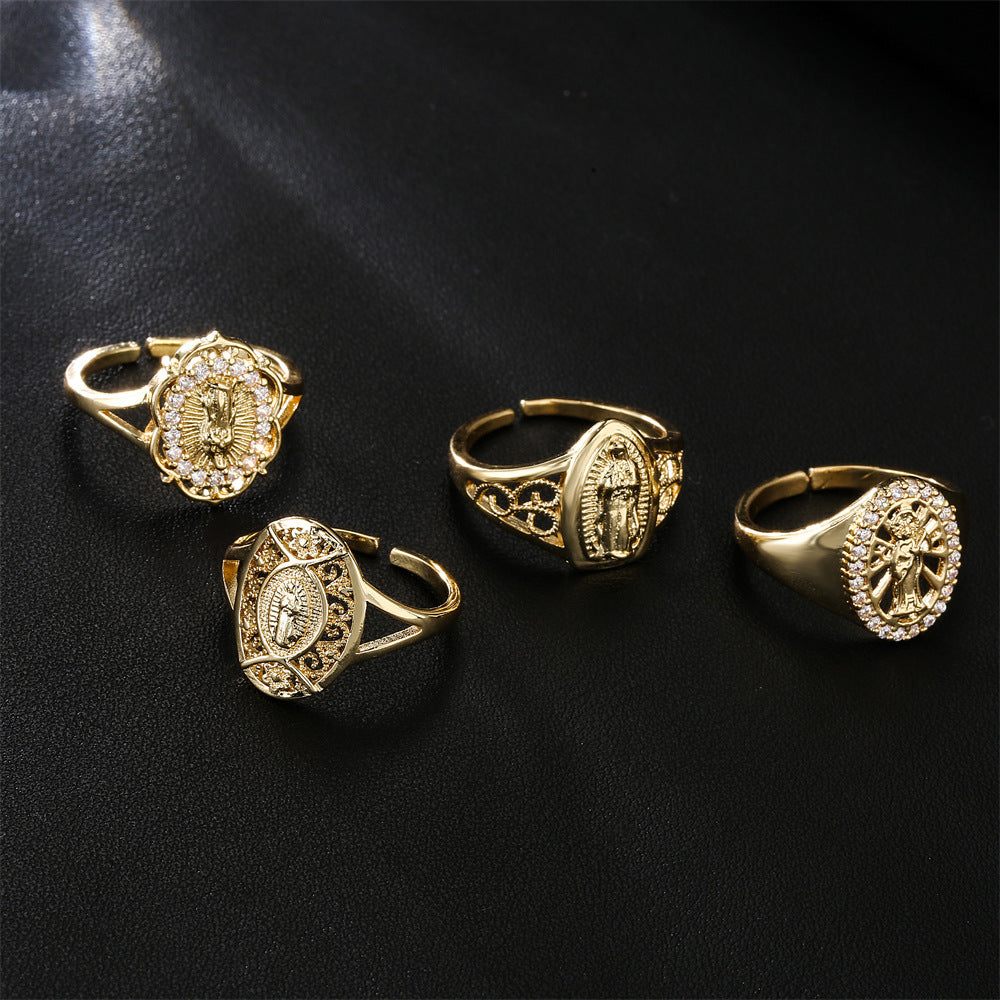 European American Copper-Plated Gold Virgin Mary Open Ring Jewelry