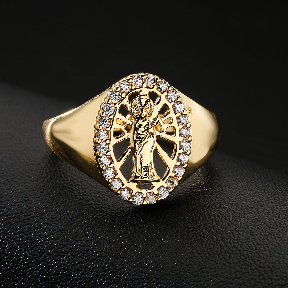 European American Copper-Plated Gold Virgin Mary Open Ring Jewelry