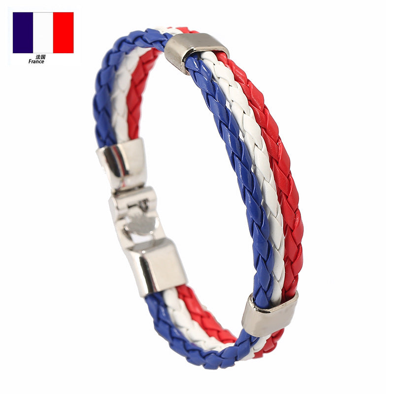 European and American Style PU Leather Flag Color Braided Bracelet NHPK0879