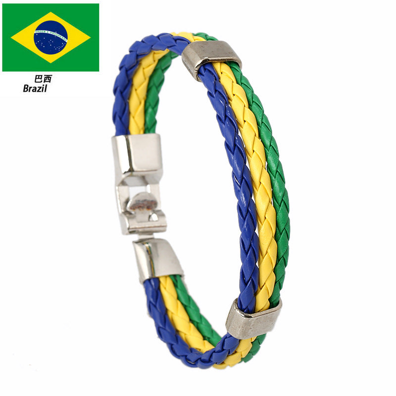 European and American Style PU Leather Flag Color Braided Bracelet NHPK0879