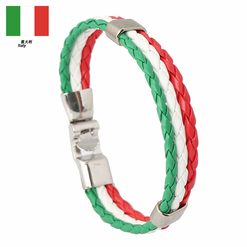 European and American Style PU Leather Flag Color Braided Bracelet NHPK0879