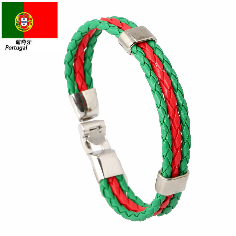 European and American Style PU Leather Flag Color Braided Bracelet NHPK0879