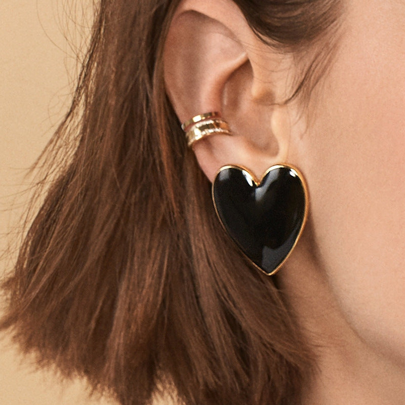 European American Multicolor Peach Heart Drop Earrings
