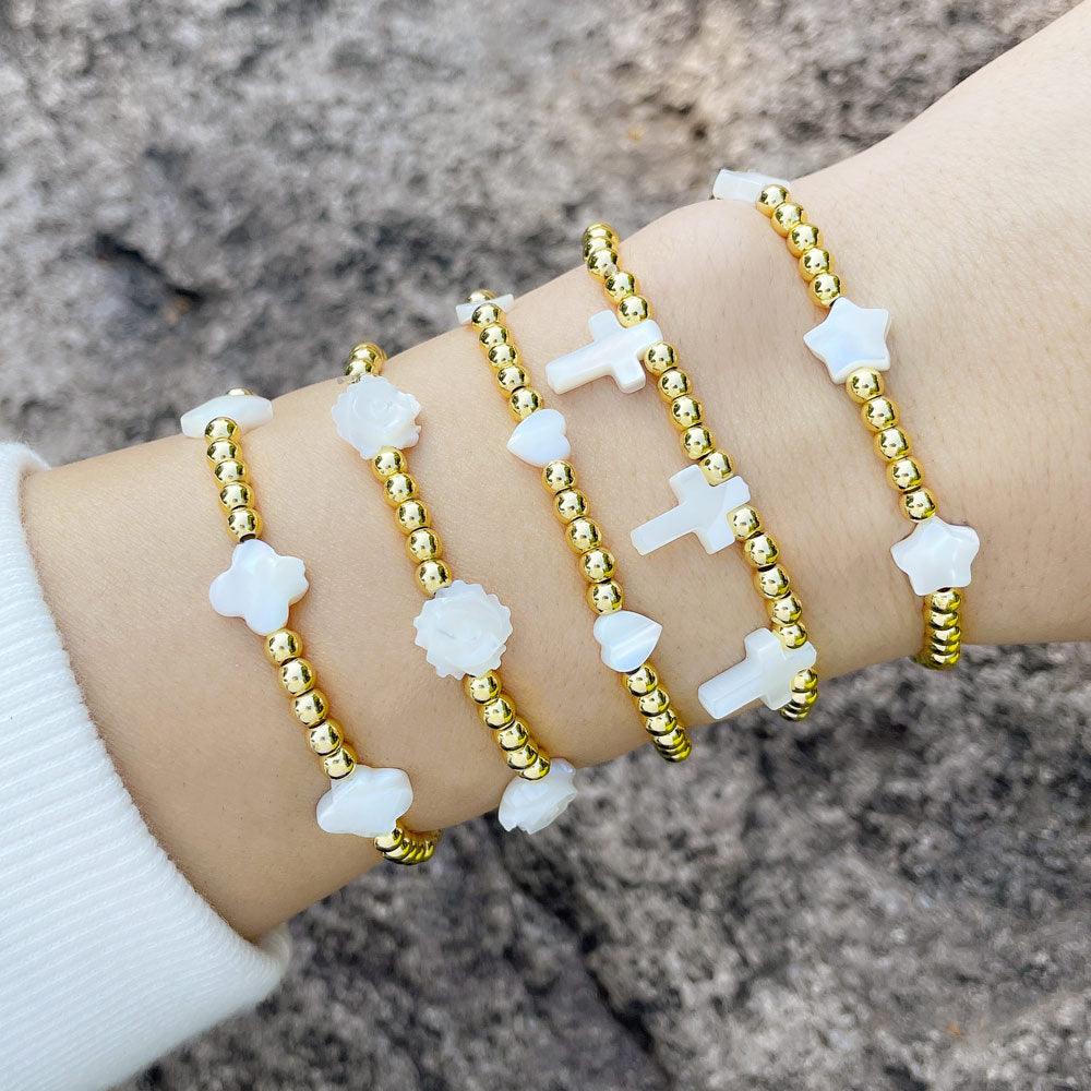 European Fashion Shell Cross Love Star Rose Beaded Elastic Bracelet Bre65
