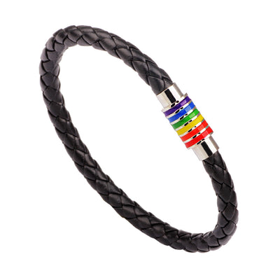 European American Braided Leather Rainbow Bracelet with Copper Magnetic Clasp