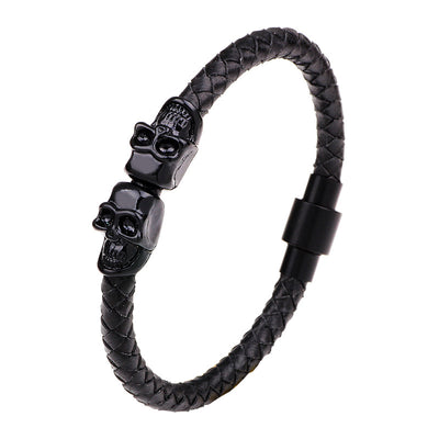 European American Cowhide Skull Magnetic Clasp Men's Bracelet