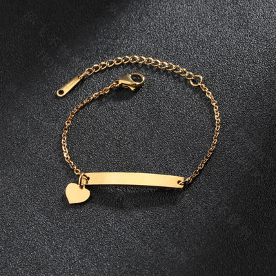 European American Creative Children's Engravable Stainless Steel Heart Bracelet