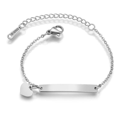 European American Creative Children's Engravable Stainless Steel Heart Bracelet