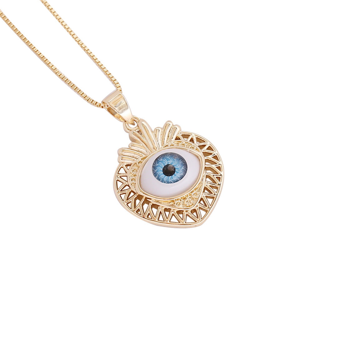 European American Palm Heart Evil Eye Pendant Necklace 18K Jewelry
