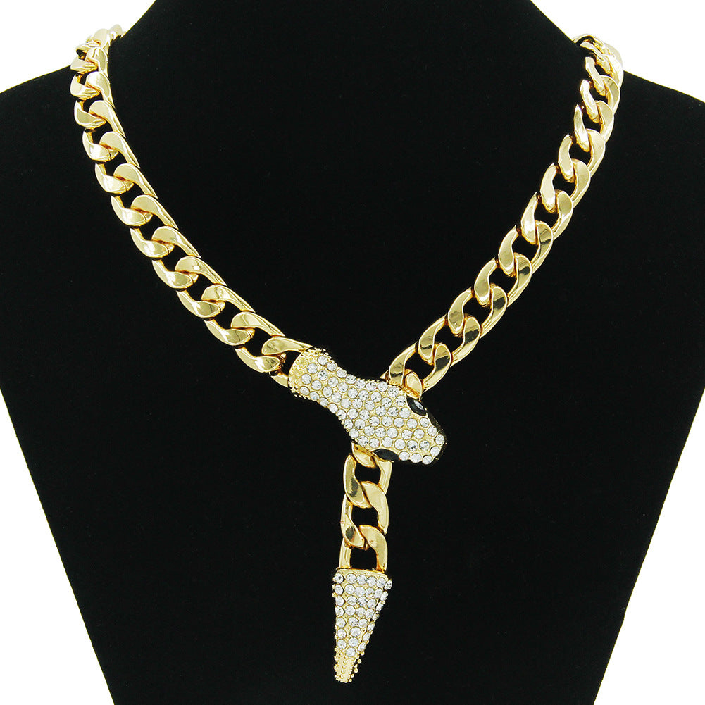 European American Rhinestone Snake Head Magnetic Clasp Necklace and Bracelet Set