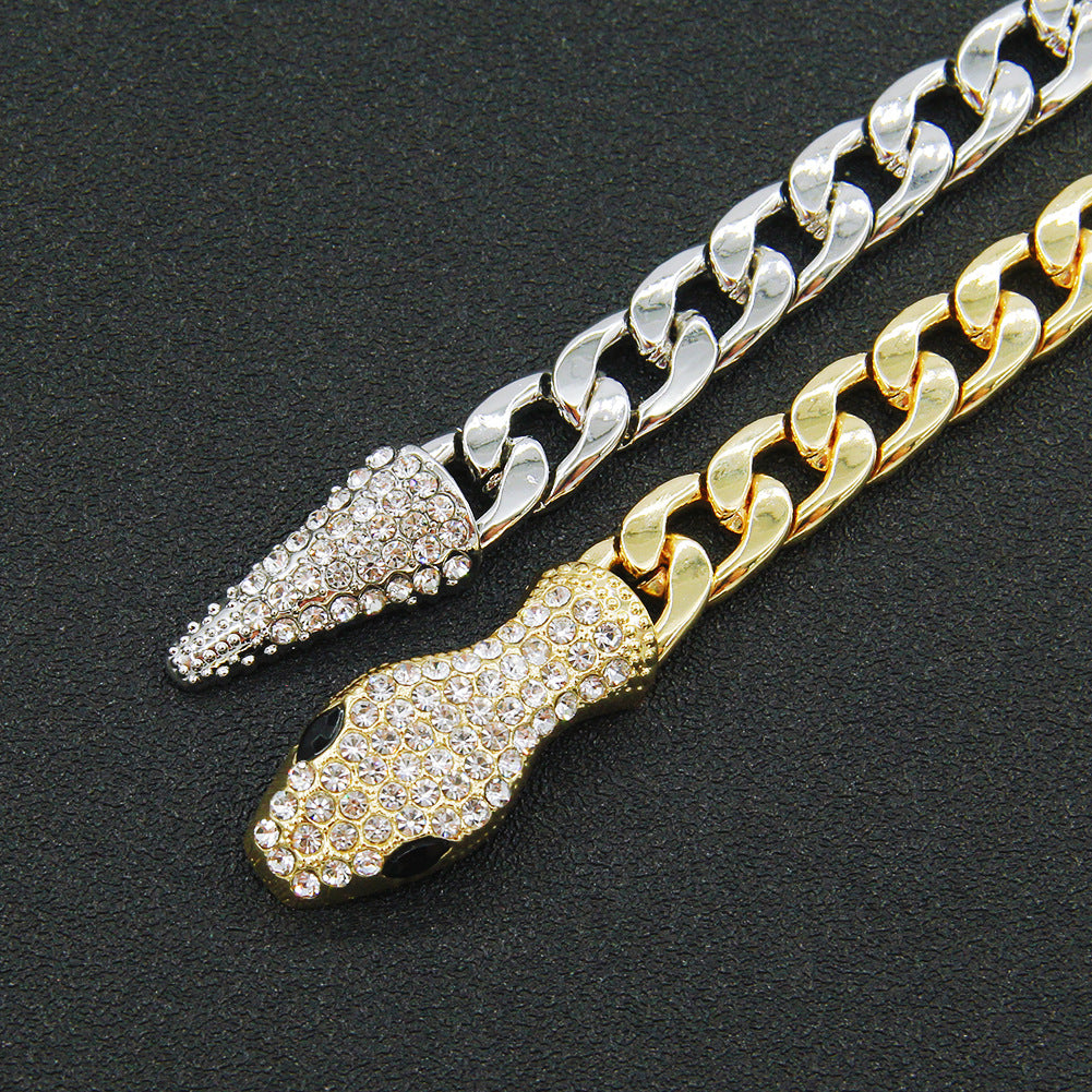 European American Rhinestone Snake Head Magnetic Clasp Necklace and Bracelet Set