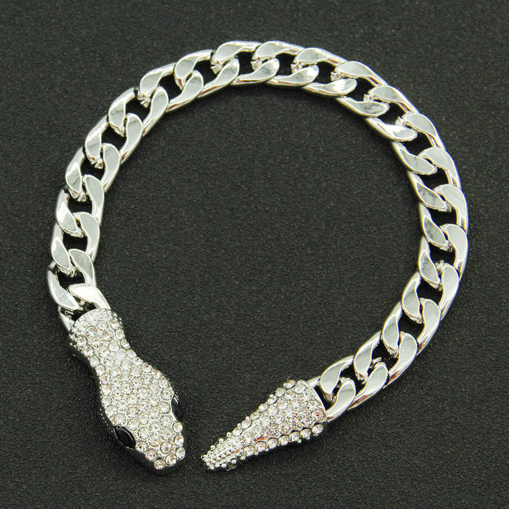 European American Rhinestone Snake Head Magnetic Clasp Necklace and Bracelet Set