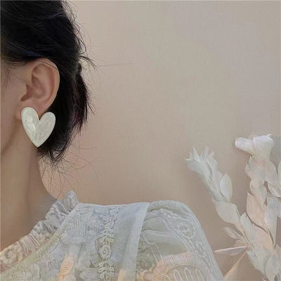 Gold-Plated Quicksand Texture Heart Drop Glazed Earrings for Women