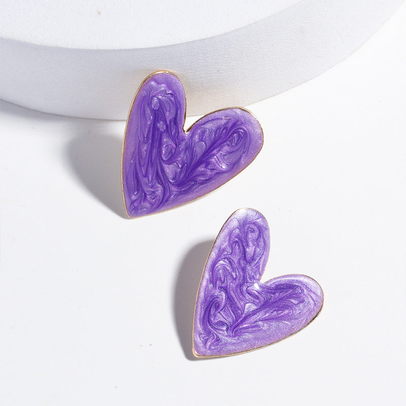 Gold-Plated Quicksand Texture Heart Drop Glazed Earrings for Women