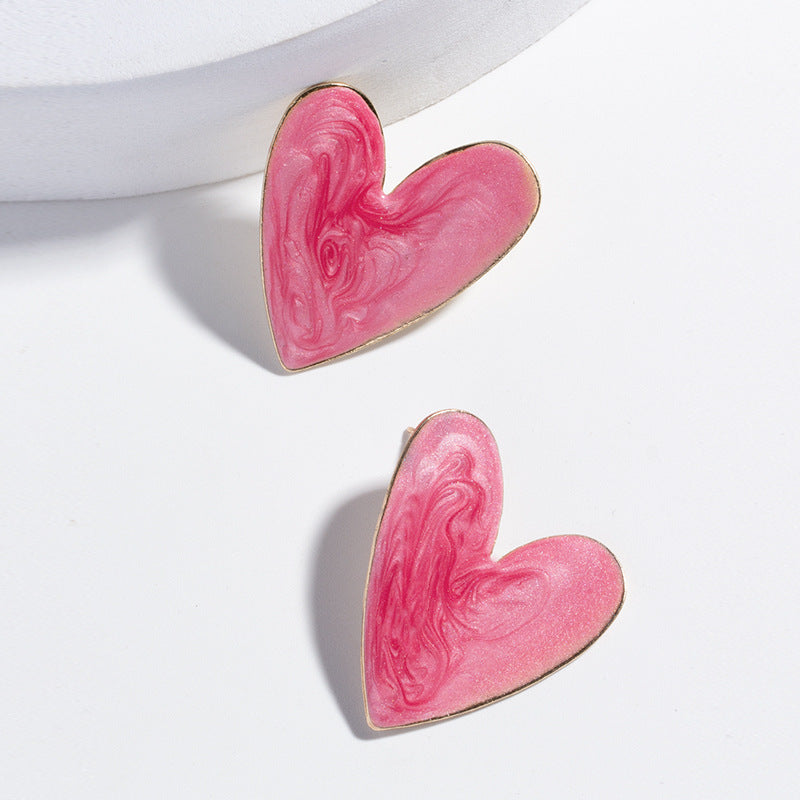 Gold-Plated Quicksand Texture Heart Drop Glazed Earrings for Women