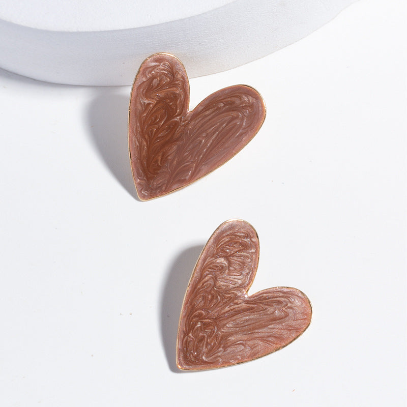 Gold-Plated Quicksand Texture Heart Drop Glazed Earrings for Women