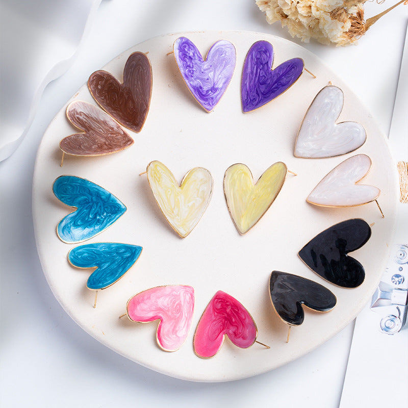 Gold-Plated Quicksand Texture Heart Drop Glazed Earrings for Women