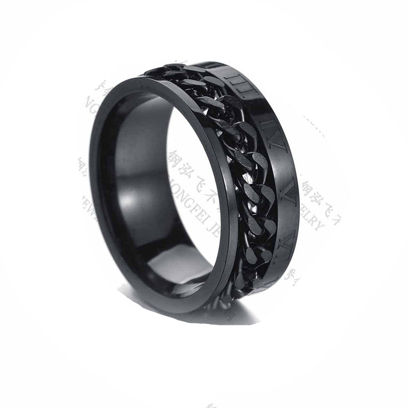 European American Stainless Steel Roman Numerals Chain Spinner Ring for Men