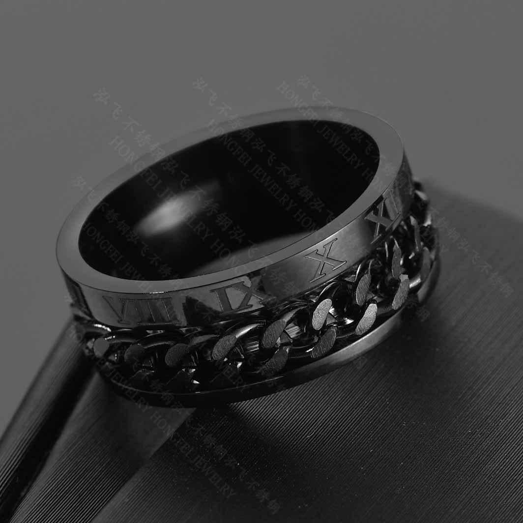European American Stainless Steel Roman Numerals Chain Spinner Ring for Men