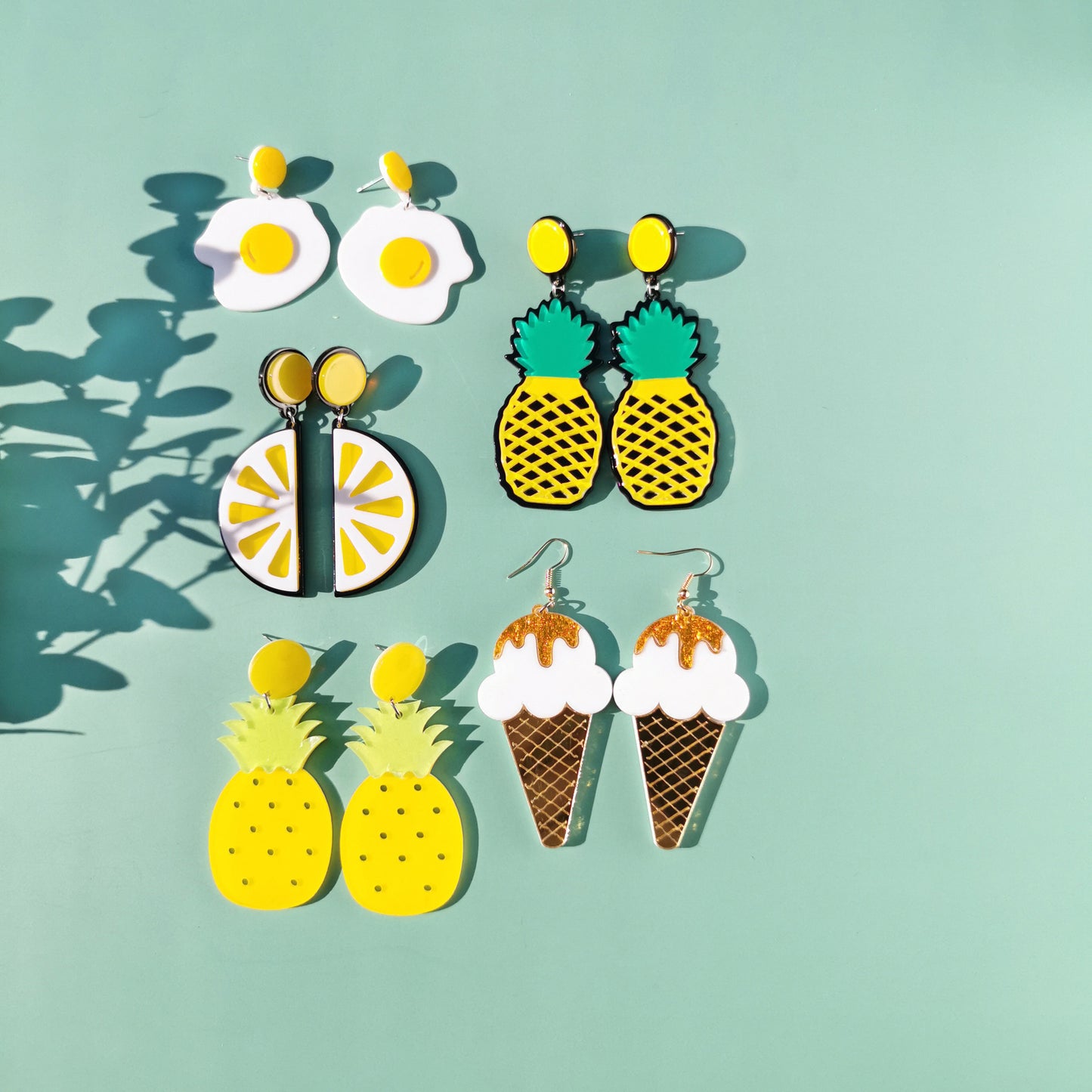European American Acrylic Ice Cream Lemon Strawberry Cartoon Earrings