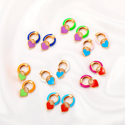 European Fashion Colorful Geometric Heart Earrings Alloy Dripping Ear Clip Studs for Women