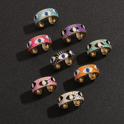 European American Fashion Colorful Evil Eye Copper Statement Ring