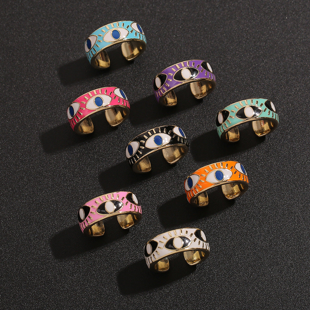 European American Fashion Colorful Evil Eye Copper Statement Ring