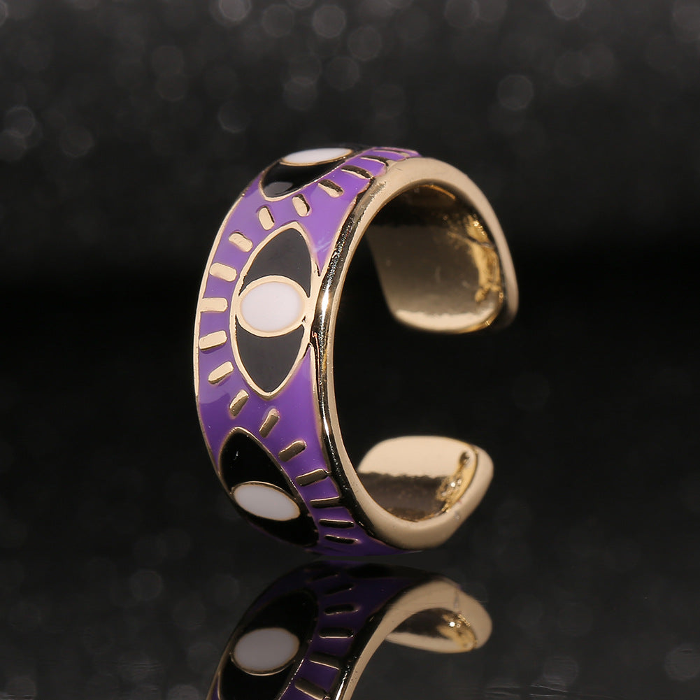 European American Fashion Colorful Evil Eye Copper Statement Ring