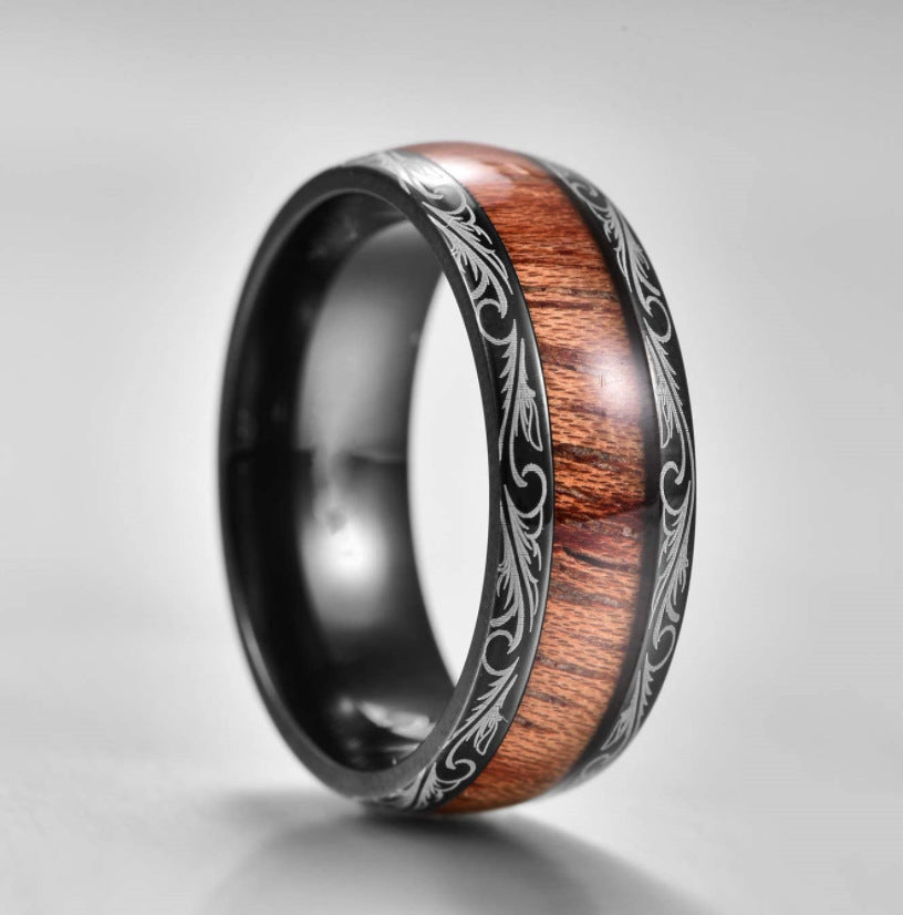 Elegant Black Wood Grain Ring - European Fashion Design