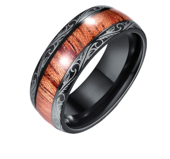 Elegant Black Wood Grain Ring - European Fashion Design