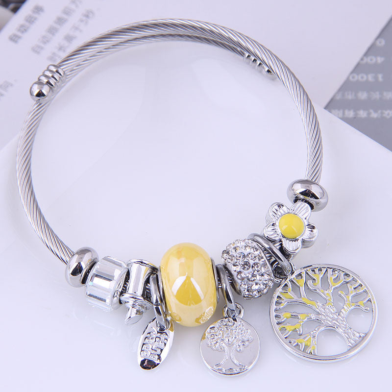 European American Tree of Life Pendant Stainless Steel Bracelet