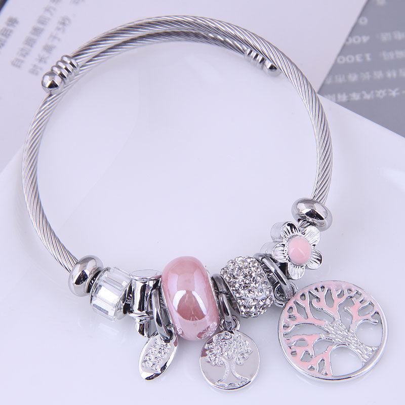 European American Tree of Life Pendant Stainless Steel Bracelet