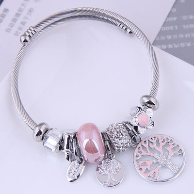 European American Tree of Life Pendant Stainless Steel Bracelet
