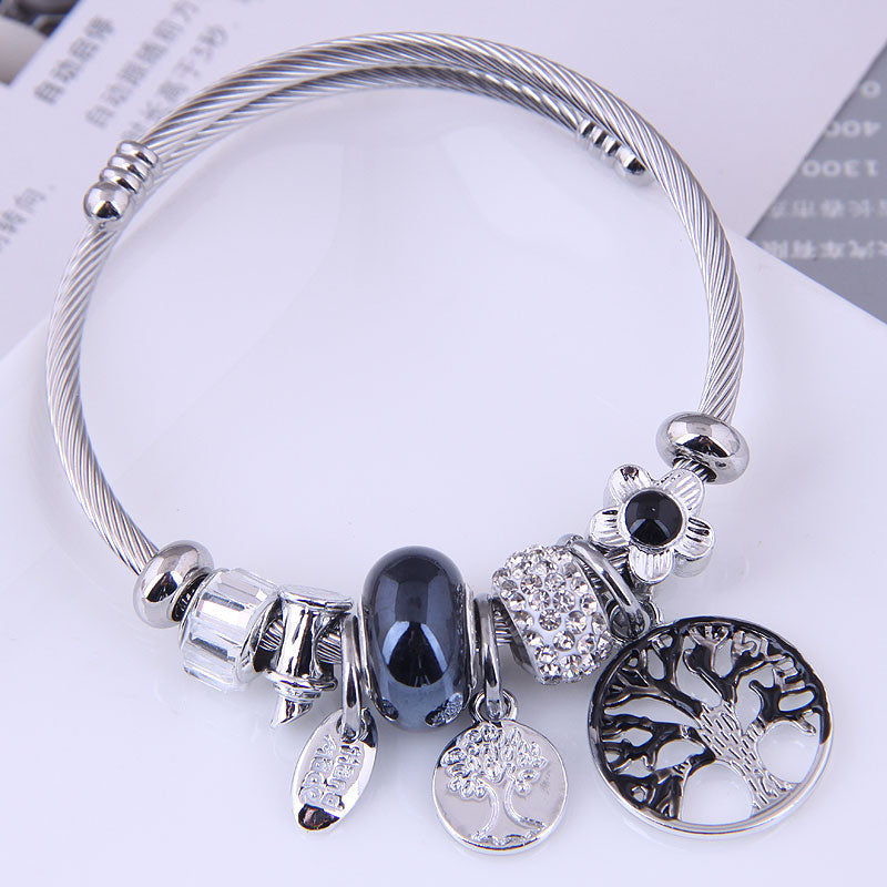 European American Tree of Life Pendant Stainless Steel Bracelet