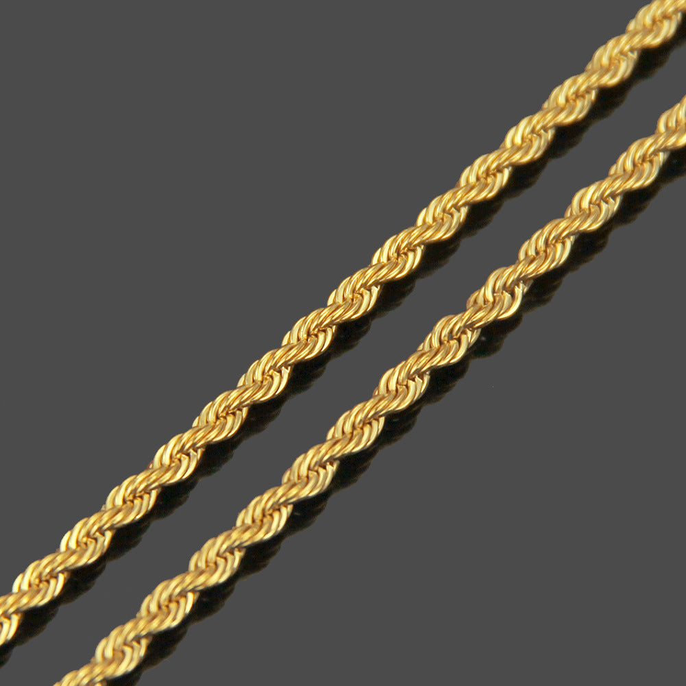 European American Fashion Stainless Steel Twist Chain Necklace 3mm Hip Hop Style