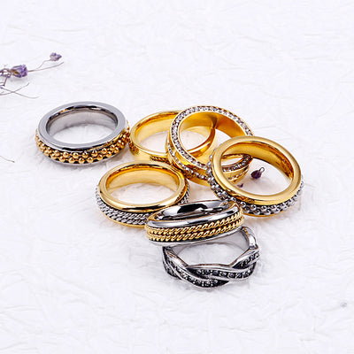 European American Stainless Steel Bead Chain Micro Setting Couple's Ring