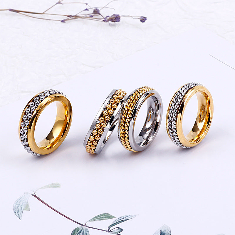 European American Stainless Steel Bead Chain Micro Setting Couple's Ring