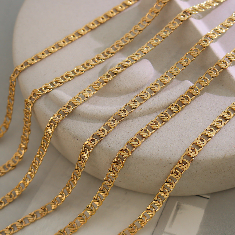 European American Geometric Interlocking Necklace Bracelet Set in 18K Gold Plated Titanium Steel